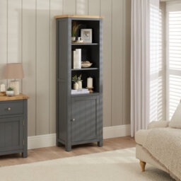 The Furniture Market Marbury Slate Grey Painted Tall Narrow Bookcase With 1 Door Cupboard - thumbnail 3