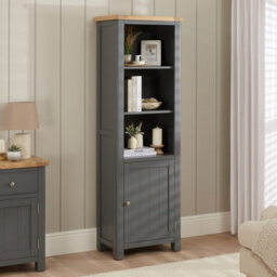 The Furniture Market Marbury Slate Grey Painted Tall Narrow Bookcase With 1 Door Cupboard - thumbnail 1