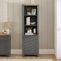 The Furniture Market Marbury Slate Grey Painted Tall Narrow Bookcase With 1 Door Cupboard - thumbnail 2