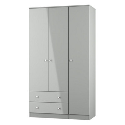 Yarmouth Ready Assembled Modern Matt Grey 2 Drawer Tall Triple Wardrobe (H)1960mm (W)1108mm (D)530mm - image 1