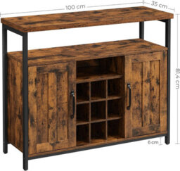 Songmics Storage Cabinet, Sideboard, Buffet Table, 2-Door Cupboard For Dining Room, Living Room, Kitchen, Rustic Brown And Black - thumbnail 2