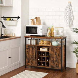 Storage Cabinet, Sideboard, Buffet Table, 2-Door Cupboard For Dining Room, Living Room, Kitchen, Rustic Brown And Black