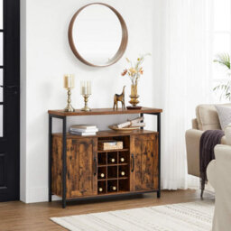 Songmics Storage Cabinet, Sideboard, Buffet Table, 2-Door Cupboard For Dining Room, Living Room, Kitchen, Rustic Brown And Black - thumbnail 4