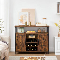 Songmics Storage Cabinet, Sideboard, Buffet Table, 2-Door Cupboard For Dining Room, Living Room, Kitchen, Rustic Brown And Black - thumbnail 3