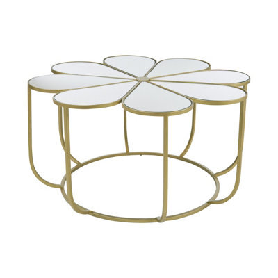 Orsina Modern Petal Coffee Table With Mirrored Top, Gold Finish Decorative Table, Botanical Design Lounge Table - image 1