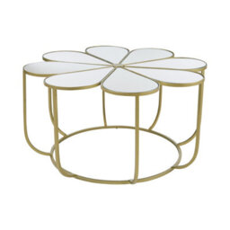 Orsina Modern Petal Coffee Table With Mirrored Top, Gold Finish Decorative Table, Botanical Design Lounge Table - thumbnail 1