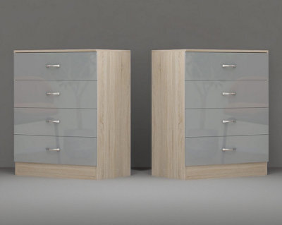 Harmin Pair Of High Gloss Grey On Sonoma Oak Frame Chest Of Drawers - image 1