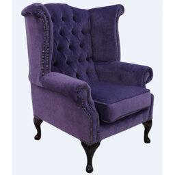 Chesterfield High Back Wing Chair Pimlico Lupin Fabric In Queen Anne Style - thumbnail 1