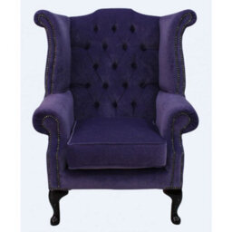 Chesterfield High Back Wing Chair Pimlico Lupin Fabric In Queen Anne Style - thumbnail 3