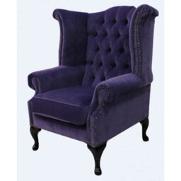 Chesterfield High Back Wing Chair Pimlico Lupin Fabric In Queen Anne Style - thumbnail 2