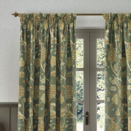Morris & Co Cray Floral Velvet Room Darkening Pencil Pleat Curtain Pair Sage/sunflower (W)168Cm X (D)229Cm - thumbnail 3