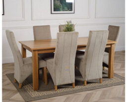 That's Furniture Oslo 180 X 90 Cm Large Oak Dining Table And 6 Chairs Dining Set With Lola Grey Fabric Chairs - thumbnail 3