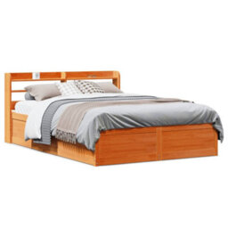 Berkfield Bed Frame With Headboard Wax Brown 160X200 Cm Solid Wood Pine - thumbnail 1