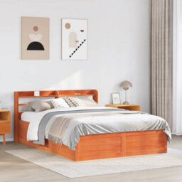 Berkfield Bed Frame With Headboard Wax Brown 160X200 Cm Solid Wood Pine - thumbnail 3