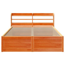 Berkfield Bed Frame With Headboard Wax Brown 160X200 Cm Solid Wood Pine - thumbnail 4