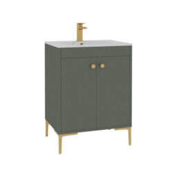 Royal Bathrooms Verona 600mm Matt Green Floor Standing Vanity Unit 2 Door With Carrara White Basin & Brushed Brass Knob - thumbnail 6