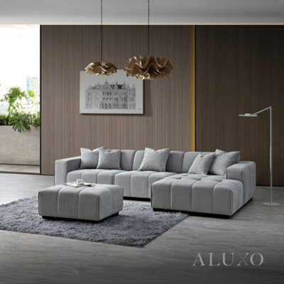 Aluxo Leonard Boucle Right Hand Facing Corner Sofa Rhf Cloudy Grey Medium Block