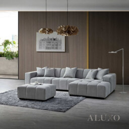 Aluxo Leonard Boucle Right Hand Facing Corner Sofa Rhf Cloudy Grey Medium Block - thumbnail 1
