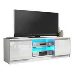Tv Unit Aura 120Cm - White With Gloss Doors And Led Lights - thumbnail 3