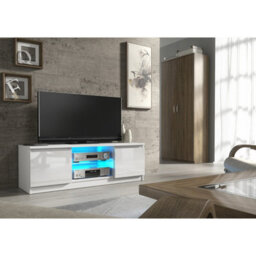 Tv Unit Aura 120Cm - White With Gloss Doors And Led Lights - thumbnail 2