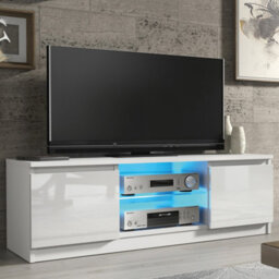 Tv Unit Aura 120Cm - White With Gloss Doors And Led Lights