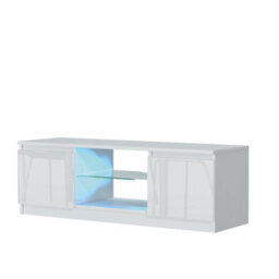 Tv Unit Aura 120Cm - White With Gloss Doors And Led Lights - thumbnail 6
