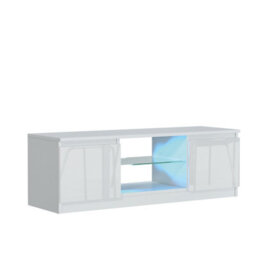 Tv Unit Aura 120Cm - White With Gloss Doors And Led Lights - thumbnail 5
