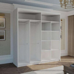 M N Furniture Ltd Wardrobe With Led Light Modern Sliding Door Wardrobe - Adjustable Interior Bedroom Cabinet With Curved Mirror (White,203Cm) - thumbnail 3