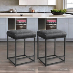 Rafaelo Mobilia Set Of 2 Faux Leather Low Bar Stools With Footrest - thumbnail 1