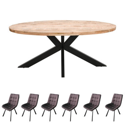 Merlin Mango Wooden 6-8 Seater Oval Dining Table Set With 6 Chairs - image 1