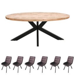 Merlin Mango Wooden 6-8 Seater Oval Dining Table Set With 6 Chairs - thumbnail 1