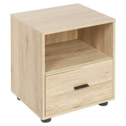 Urbn-Living Urbnliving Height 43Cm 1 Drawer Wooden Bedside Oak Cabinet Bedroom Furniture Storage Nightstand - thumbnail 1
