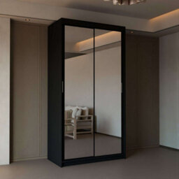 Sliding Wardrobes 4 u LTD Double Mirror Sliding Door Wardrobe Sleek Design Comes In Width 90/100/120/150/180/203/250Cm(Black W90Cm X H200Cm) - thumbnail 1