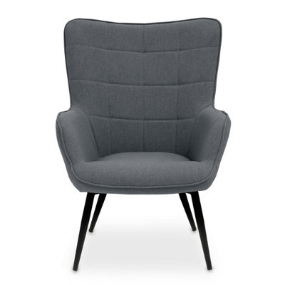 Orsina Durable Grey Fabric Armchair With Black Legs, High Back Patterned Armchair, Easy To Maintain Bucket Chair - image 1