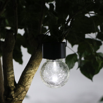 Black & Clear Crackle Glass Solar-Powered Integrated Led Outdoor Hanging Light - image 1