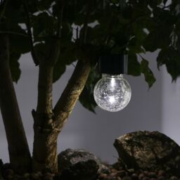 Black & Clear Crackle Glass Solar-Powered Integrated Led Outdoor Hanging Light - thumbnail 2
