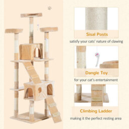 Pawhut 173Cm Cat Tower Scratching Post Activity Centre For Indoor Cream - thumbnail 5