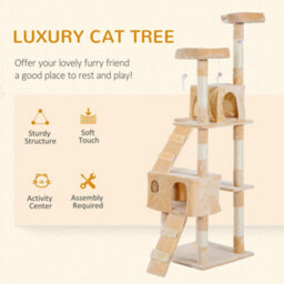 Pawhut 173Cm Cat Tower Scratching Post Activity Centre For Indoor Cream - thumbnail 4