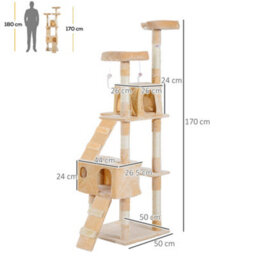 Pawhut 173Cm Cat Tower Scratching Post Activity Centre For Indoor Cream - thumbnail 3