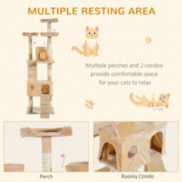 Pawhut 173Cm Cat Tower Scratching Post Activity Centre For Indoor Cream - thumbnail 6