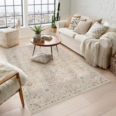 Maia Washable Low Pile Non Slip Blossom Traditional Area Rug - Beige, 160 X 240 Cm (Rectangular) - image 1