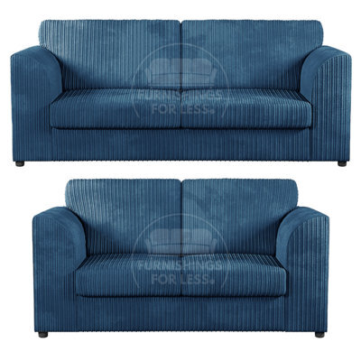 Furnishings For Less UK Luxor Jumbo Cord 3 + 2 Fabric Sofa Suite - Fullback Marine Blue - image 1