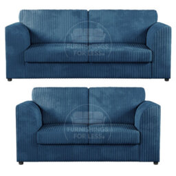 Furnishings For Less UK Luxor Jumbo Cord 3 + 2 Fabric Sofa Suite - Fullback Marine Blue - thumbnail 1