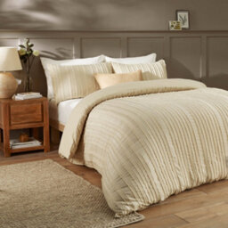 Duvet Day Harrison Stripe Tufted Soft Touch Duvet Cover Set, Double, Linen