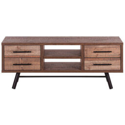 Beliani Home Tv Stand For Up To 57-Inch Tv Light Brown 2 Shelves 4 Drawers - thumbnail 1