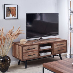 Beliani Home Tv Stand For Up To 57-Inch Tv Light Brown 2 Shelves 4 Drawers - thumbnail 2