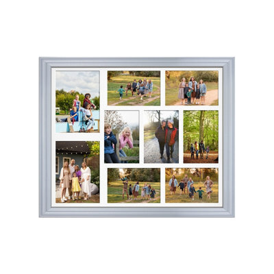 AK Frames 20X16 Silver Classic Multi Photo Frame With White Mount - Holds 9 Apertures (2X) 7X5, (7X) 6X4 Photos - image 1