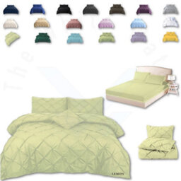 TheWhiteWater Limited Pintuck Duvet Cover Set + Matching Pillowcases With Bedsheet - 3In1 Hotel Style Bedding Set - Lemon Green - thumbnail 1