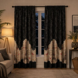 "Smart Living Oooh La La Curtains Pair With Tie Backs - Eiffel Tower Print- Black - 66""x72""" - thumbnail 2