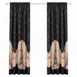 "Smart Living Oooh La La Curtains Pair With Tie Backs - Eiffel Tower Print- Black - 66""x72""" - thumbnail 4